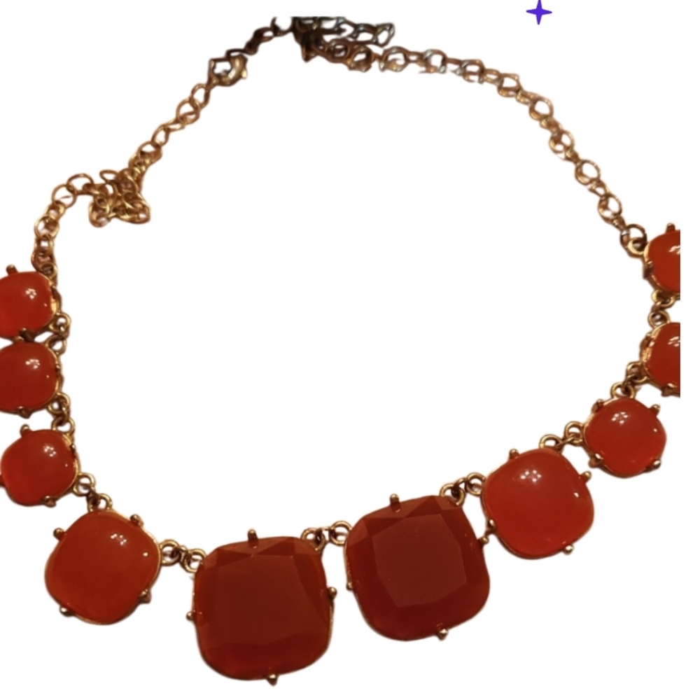 Vintage orange squared statement necklace goldtoned
